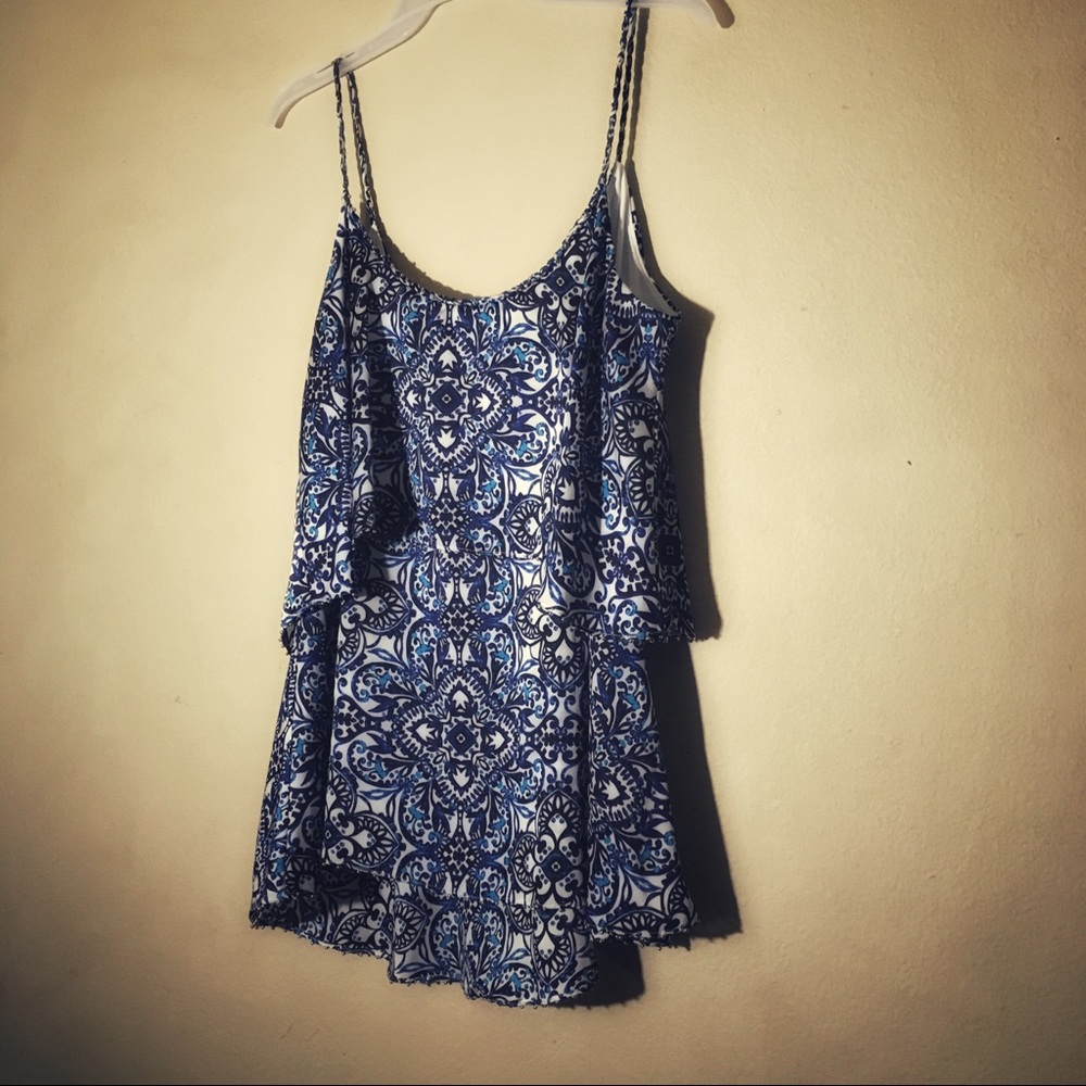 White House Black Market Blue Print Tiered Cami
